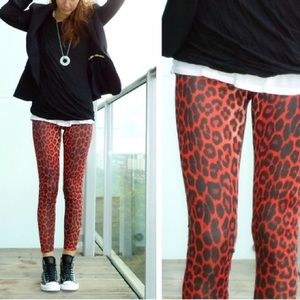 Topshop Red Leopard Print Leggings